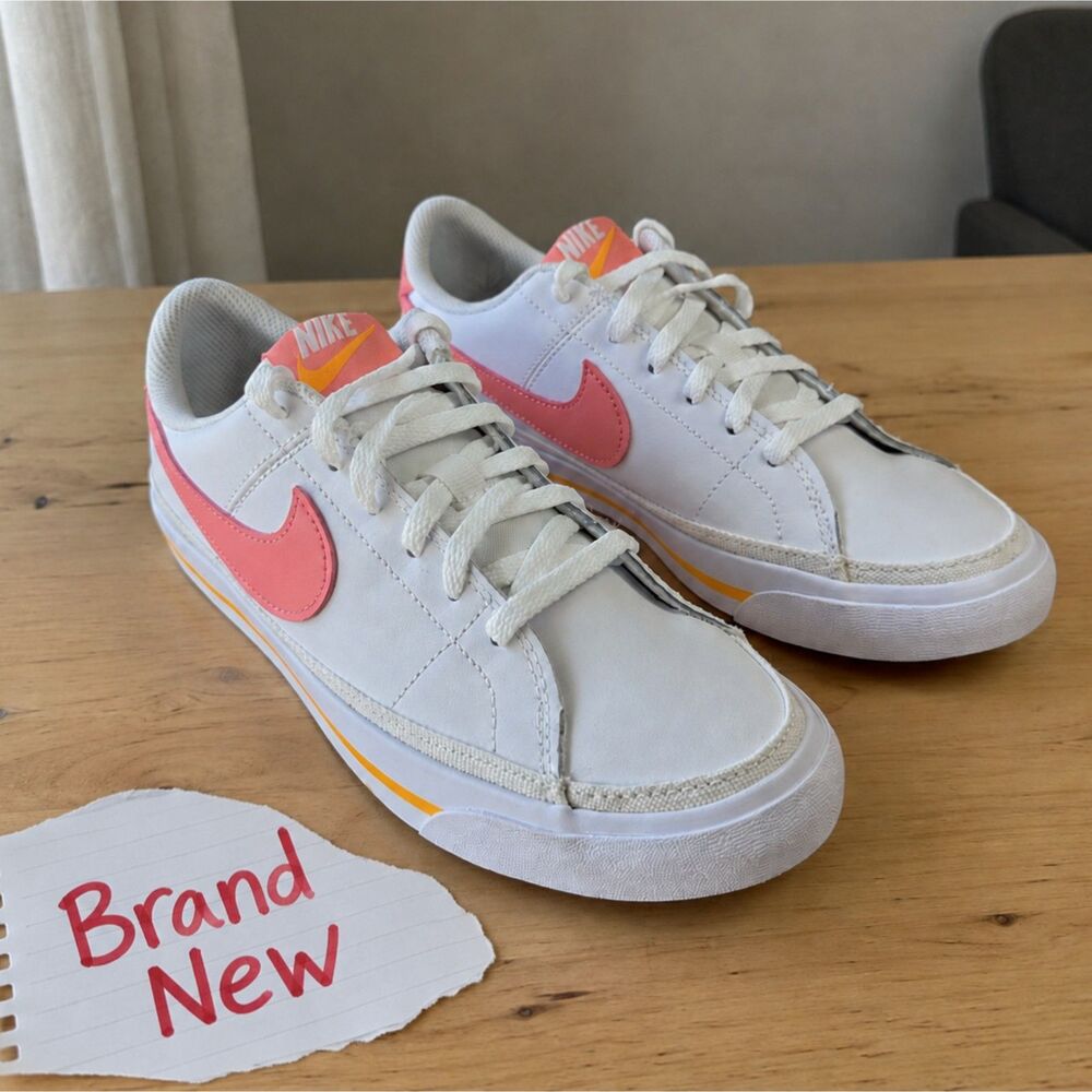 Nike Court Legacy White Pink Shoes Size Women 6.5 Kids 5Y New NWOB